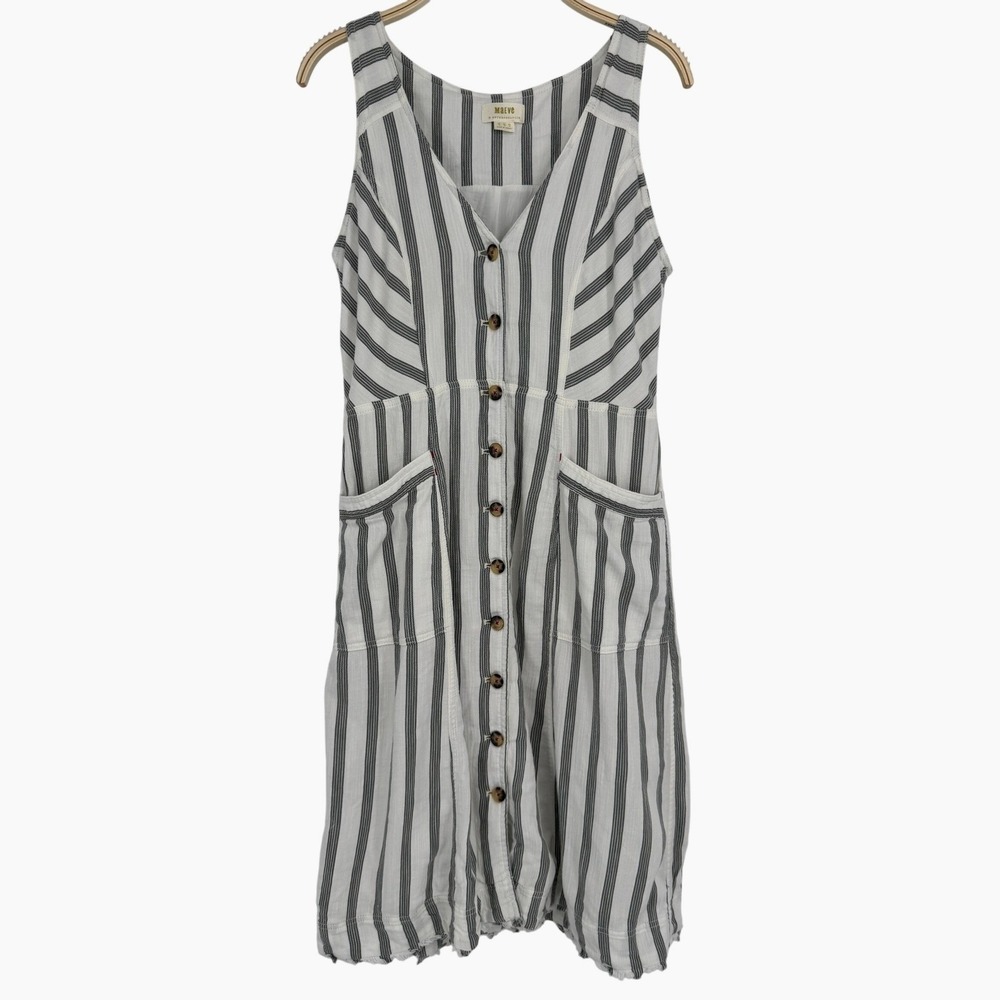 Maeve Anthropologie Striped Dress 12 Button Front Sleeveless Pockets Midi Casual - Picture 2 of 9